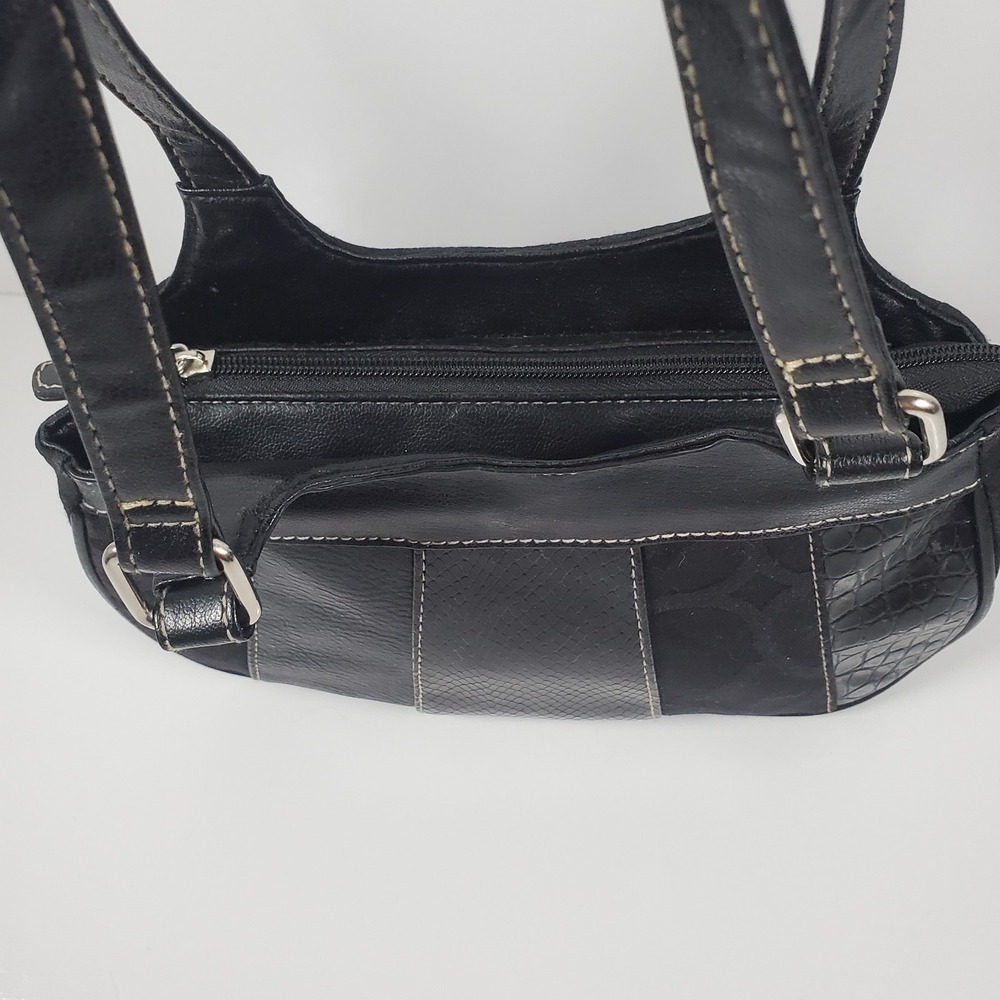 Black Patchwork Handbag Croc Snakeskin Textured Faux eather Shoulder Purse - Picture 3 of 15